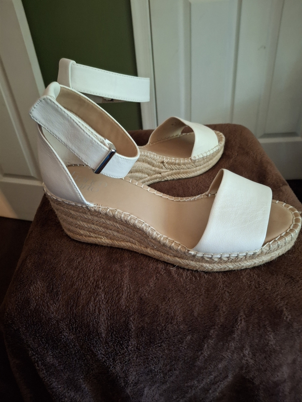 Franco Sarto White Espadrille Ankle-Strap Wedges
